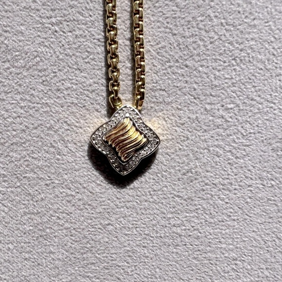 David Yurman Quatrefoil Diamond & 18k Yellow Gold Box Chain Necklace, 16" - Picture 10 of 16